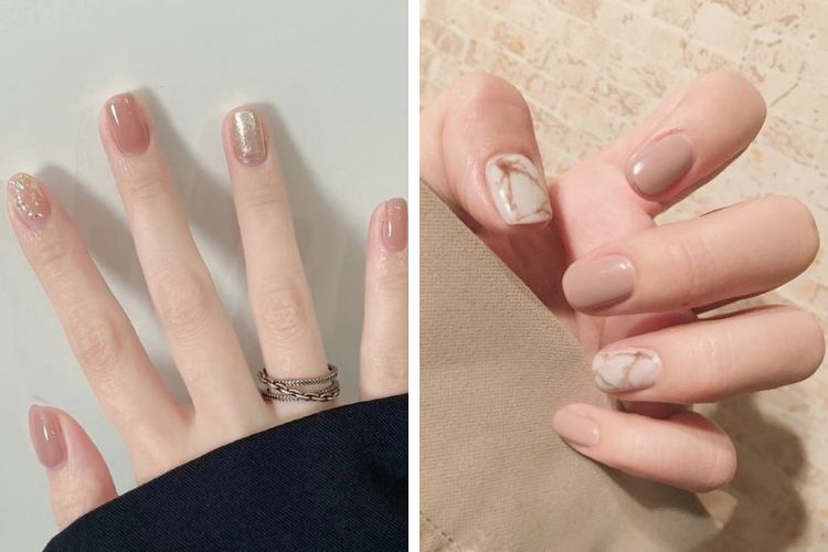 nail mau nude cho co dau nail cô dâu màu nude