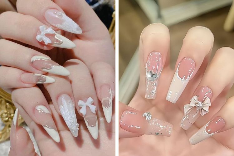 nail co dau mau trang sang trong mẫu nail cô dâu màu trắng đẹp
