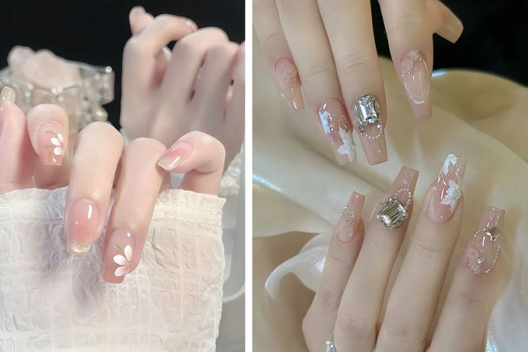 nail co dau ve hoa nail cô dâu vẽ hoa