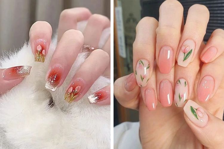 nail co dau ve hoa nail vẽ hoa cho cô dâu