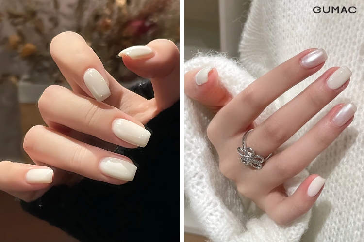 Mẫu sơn nail tông màu off-white thanh lịch mau son nail tong mau off white thanh lich