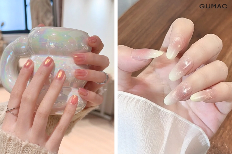 Nail màu vàng hồng ấn tượng nail mau vang hong an tuong