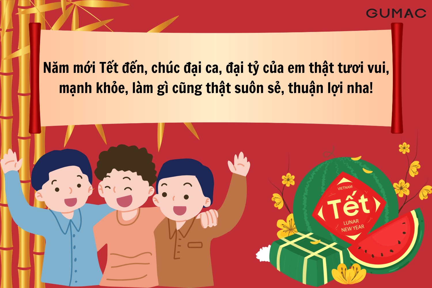 chuc tet hay ngan gon cho anh chi em trong nha