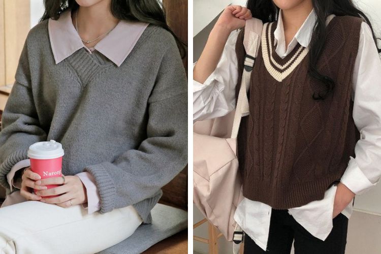 Áo sweater mix áo sơ mi kiểu layer Áo sweater mix áo sơ mi kiểu layer