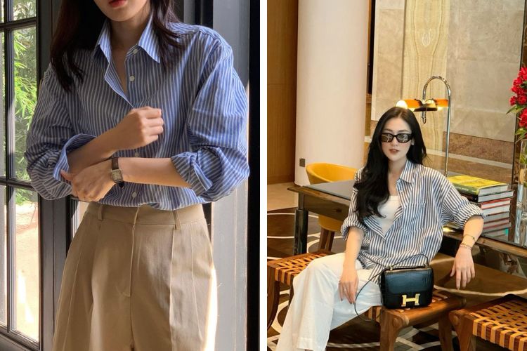 Quần chinos phối áo sơ mi dáng rộng Quần chinos phối áo sơ mi dáng rộng