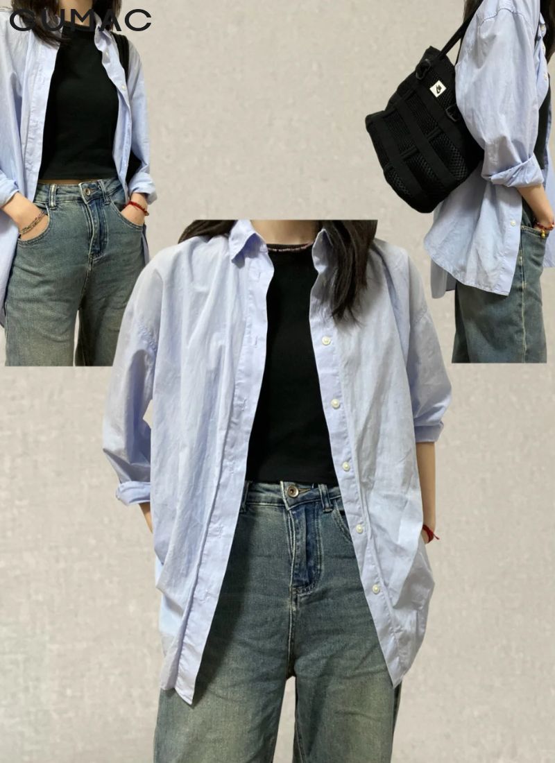 Áo sơ mi phối áo thun nữ Áo sơ mi phối áo thun nữ
