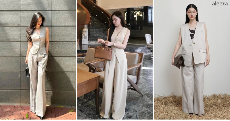 Set đồi áo gile phối quần tây ống suông mang lại vẻ đẹp đầy quyền lực và thanh lịch.