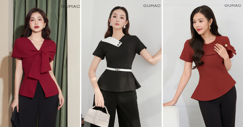 Tôn dáng với áo peplum phối quần suông đứng.