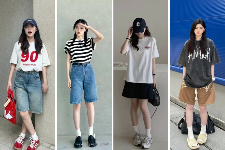 cách phối đồ đi học với quần short
