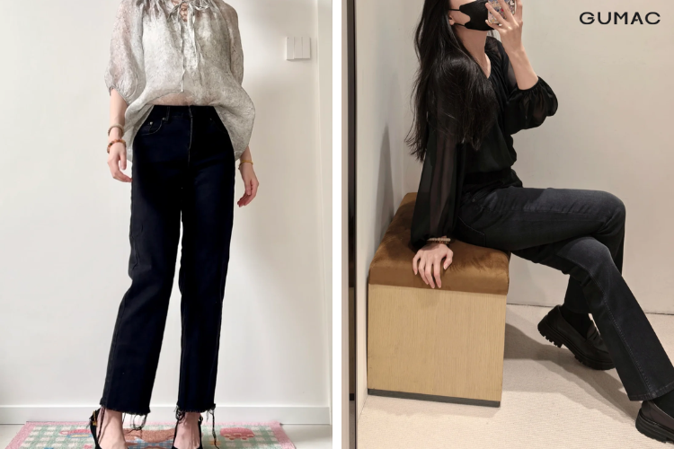 Ao Chiffon phoi voi quan jean nu mau den