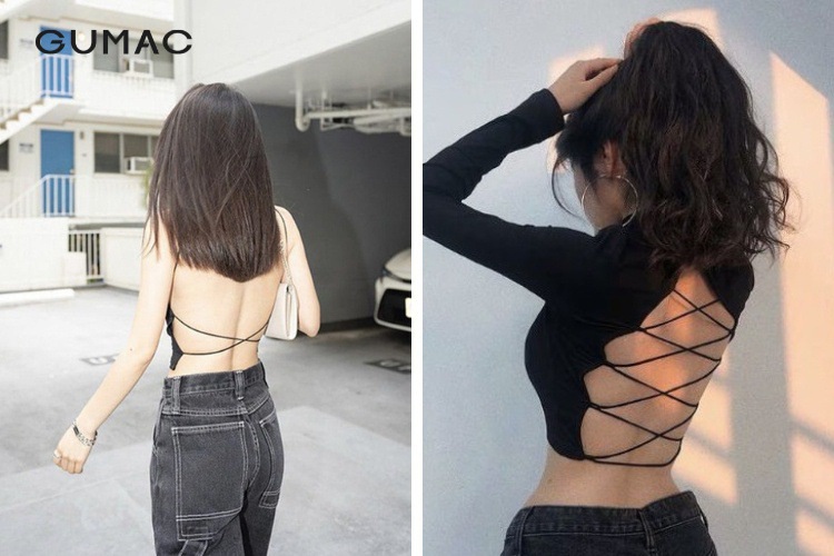 Áo hở lưng mix cùng quần jean đen Ao ho lung mix cung quan jean den
