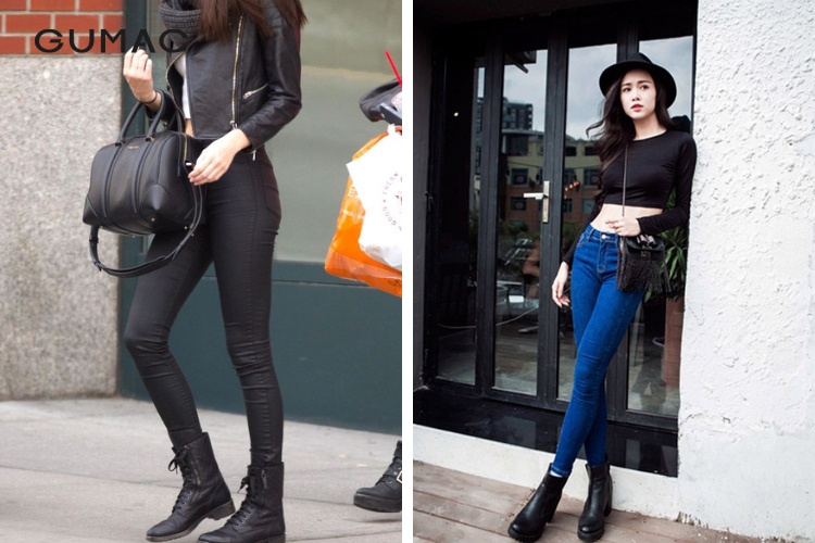 Giày boot cổ cao cá tính Giay boot co cao ca tinh cung quan jean den