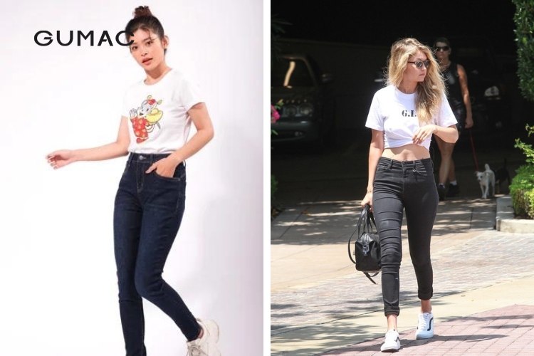 Giày sneaker năng động mix quần jean đen Giay sneaker nang dong mix quan jean den
