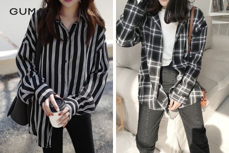 Phối sơ mi sọc đi với quần jean đen Phoi so mi soc di voi quan jean den