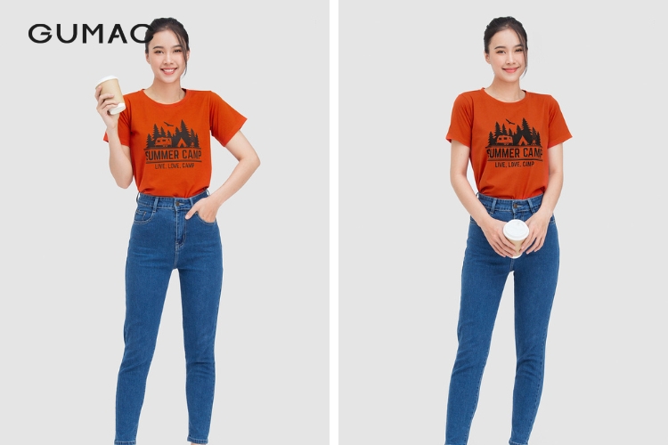 Áo phông kết hợp quần jean ôm Áo phông kết hợp quần jean ôm