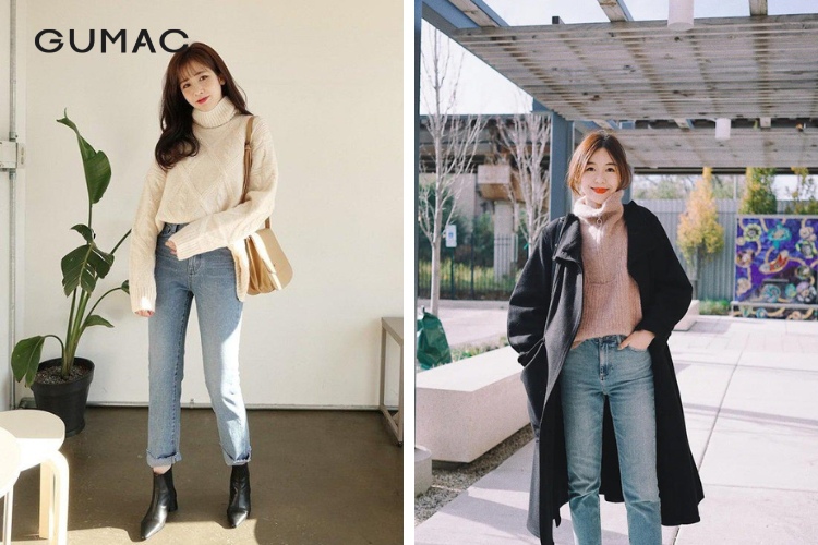Phối đồ với quần jean ôm mùa đông với áo len Phối đồ với quần jean ôm mùa đông với áo len