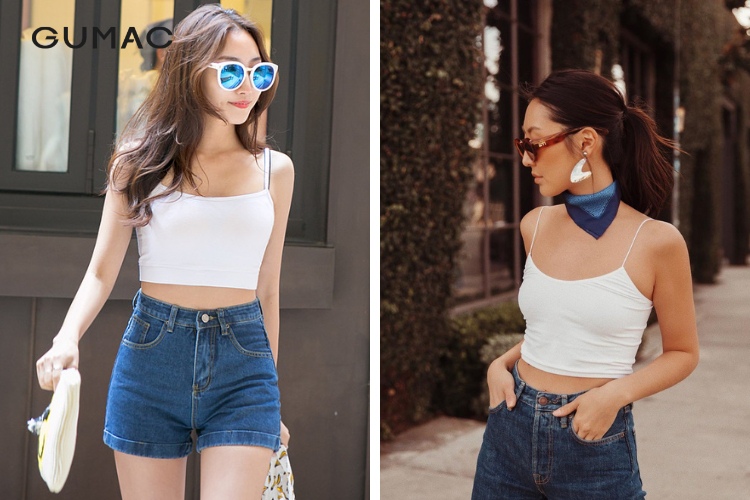 Quần jean ngố ôm phối áo 2 dây Quần jean ngố ôm phối áo 2 dây