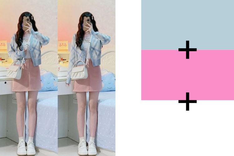 outfit xanh bac ha voi hong