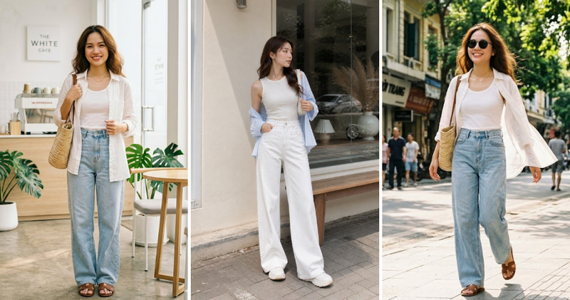 Áo sát nách dáng ôm sơ vin gọn khoác hờ áo sơ mi mỏng bên ngoài chống nắng và tăng tính layer.