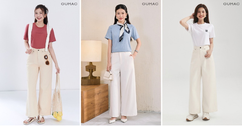 Phối quần bò ống rộng với áo thun oversize sơ vin nửa vạt năng động.