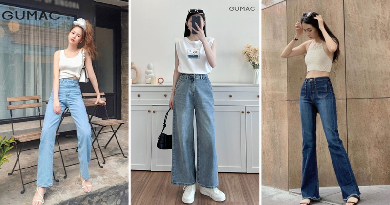 Quần bò ống rộng mặc với áo sát nách giải nhiệt mùa hè cực "chất".
