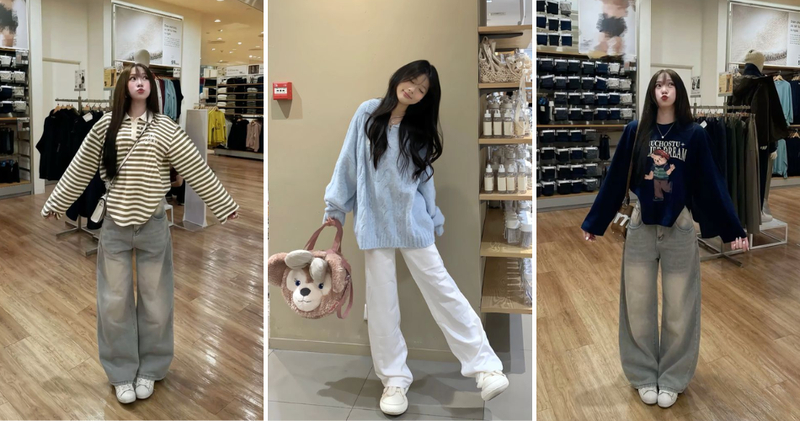 Quần bò ống rộng mặc với áo nỉ là lựa chọn lý tưởng cho ngày trở gió.