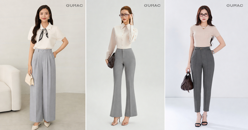 Quần xám phối áo be và nude phong cách tối giản Hàn Quốc.