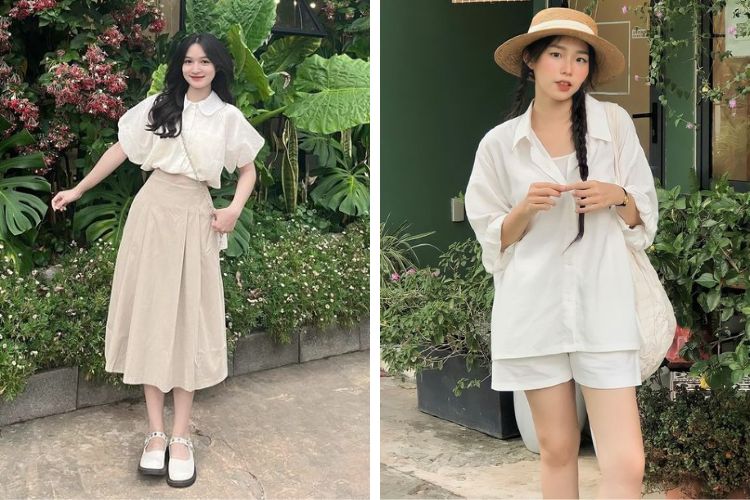 Set đồ đi du lịch áo sơ mi thanh lịch Set đồ đi du lịch áo sơ mi thanh lịch