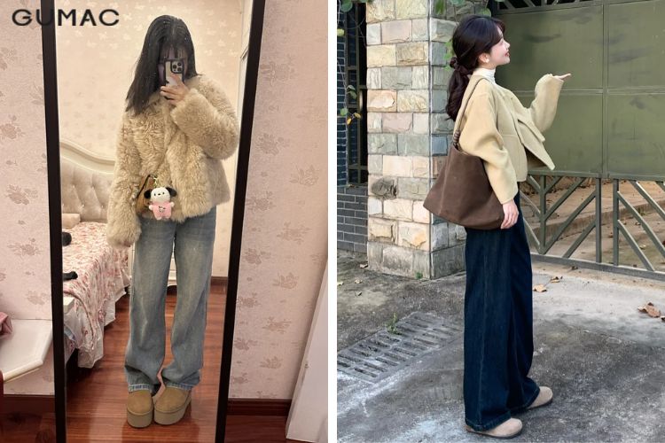 Áo khoác lông cừu quần jean Áo khoác lông cừu quần jean