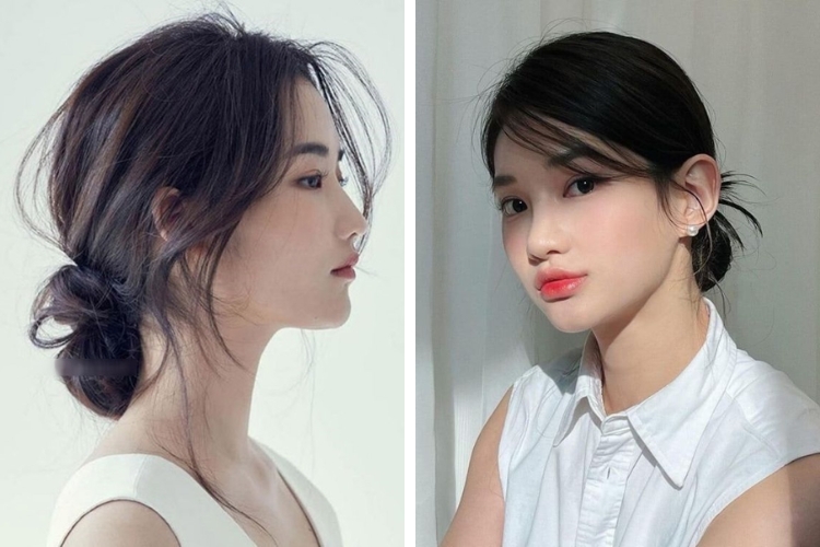 Búi tóc thấp buông lơi kiểu Hàn Quốc siêu đơn giản