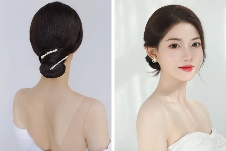 Búi tóc thấp kiểu cô dâu siêu xinh Búi tóc thấp kiểu cô dâu siêu xinh