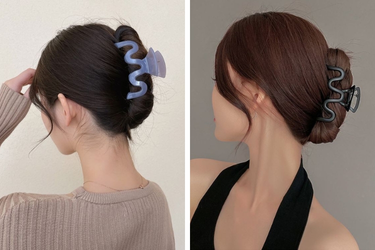 Búi tóc thấp nhanh chóng, tiện lợi bằng kẹp càng cua Búi tóc thấp nhanh chóng, tiện lợi bằng kẹp càng cua