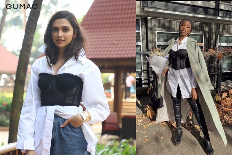 Áo Corset bên ngoài kết hợp áo sơ mi oversize bên trong Áo Corset bên ngoài kết hợp áo sơ mi oversize bên trong