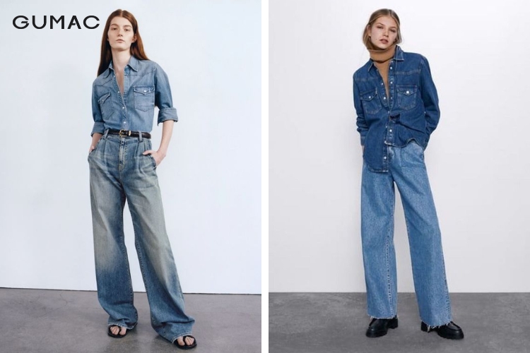 Phong cách quần jean cùng với áo sơ mi denim cho nữ Phong cách quần jean cùng với áo sơ mi denim cho nữ