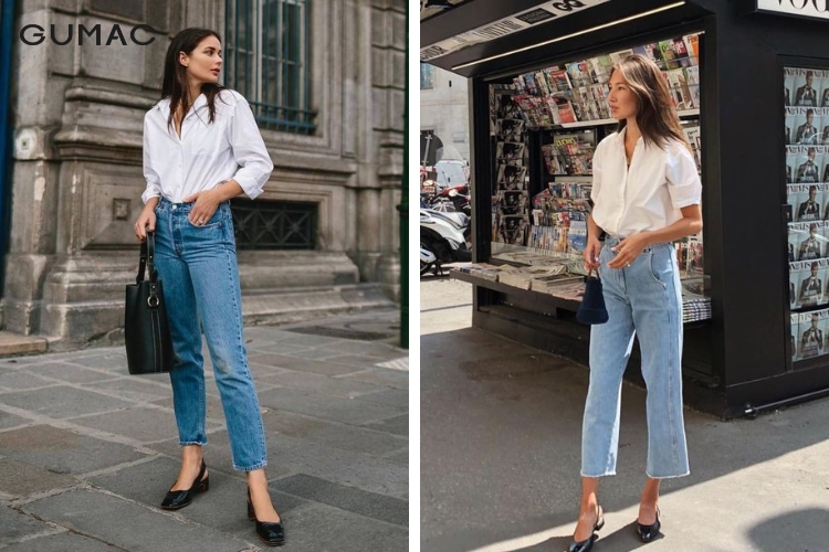 Diện sơ mi trắng với quần jean cho nữ thanh lịch Diện sơ mi trắng với quần jean cho nữ thanh lịch