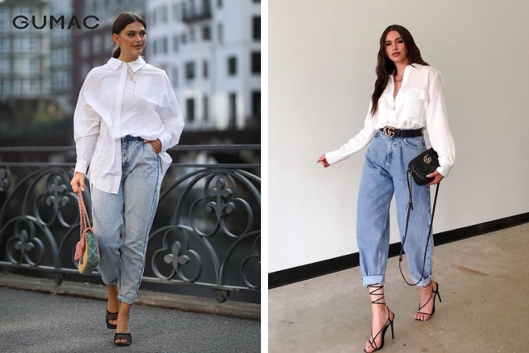 Quần jean baggy cùng áo sơ mi năng động Quần jean baggy cùng áo sơ mi năng động