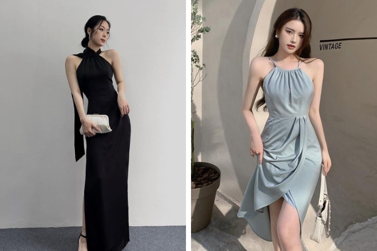 đầm nhung cổ yếm quyến rũ đầm nhung cổ yếm quyến rũ