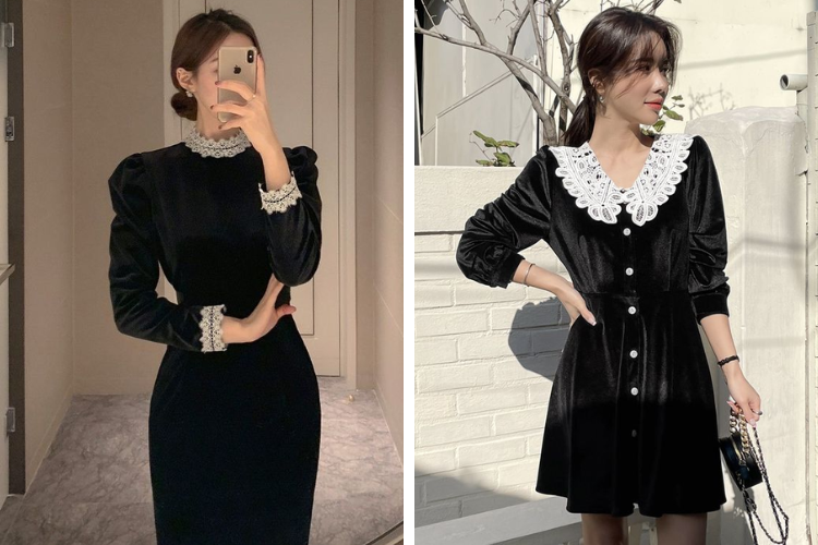 váy nhung cổ ren xinh váy nhung cổ ren xinh
