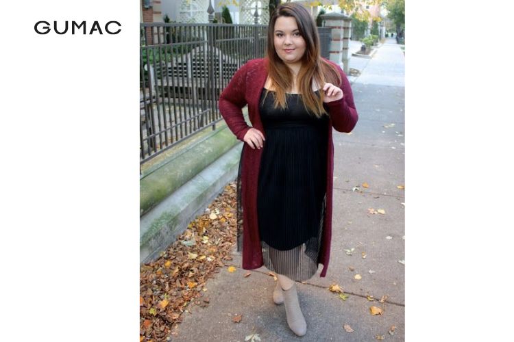Đầm midi mix áo cardigan cho nữ 60kg Đầm midi mix áo cardigan cho nữ 60kg