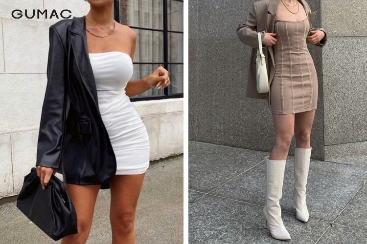 Áo blazer phối đầm ôm body Áo blazer phối đầm ôm body