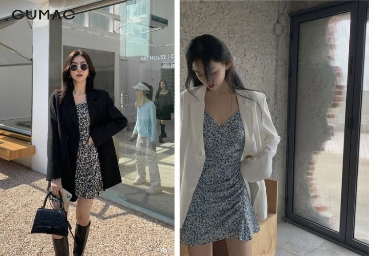 Phối Áo blazer cùng đầm maxi Phối Áo blazer cùng đầm maxi