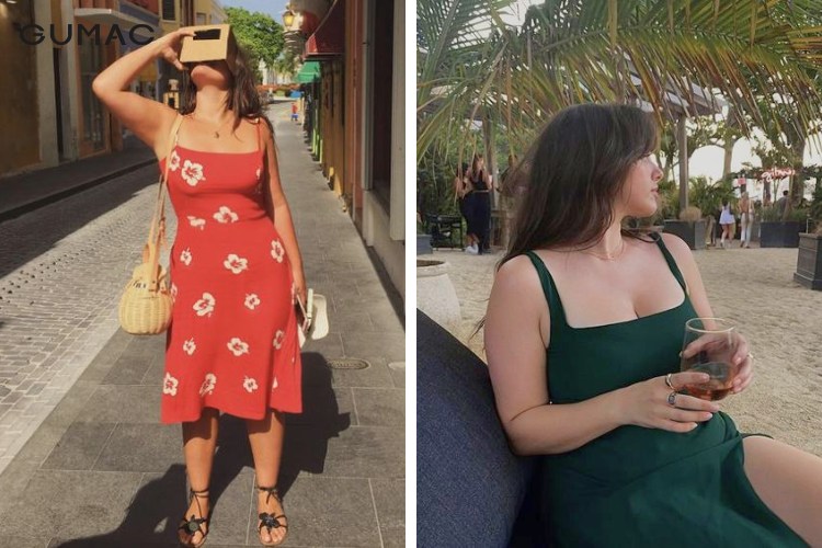 Mặc đầm hai dây dáng suông đi biển cho nàng chubby Mặc đầm hai dây dáng suông đi biển cho nàng chubby