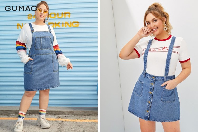 Mix váy yếm với áo phông cho nàng béo đi biển Mix váy yếm với áo phông cho nàng béo đi biển