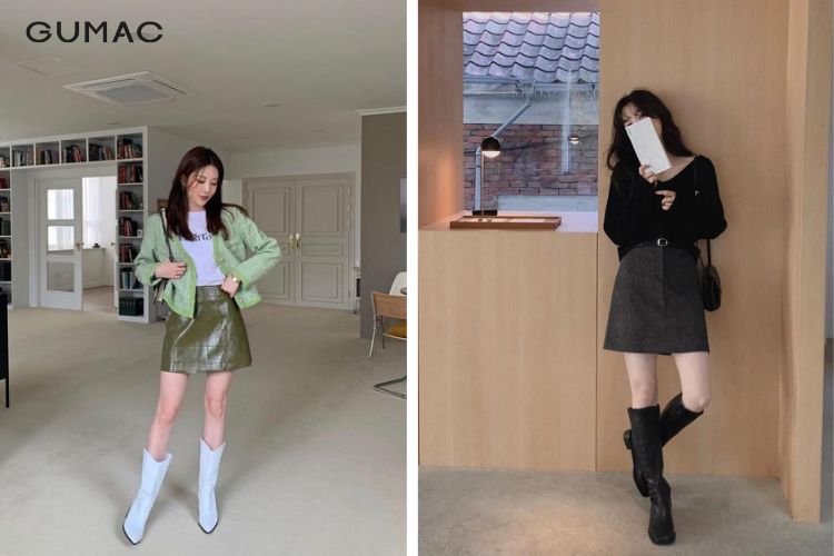 Áo cardigan mix chân váy da và áo phông Áo cardigan mix chân váy da và áo phông
