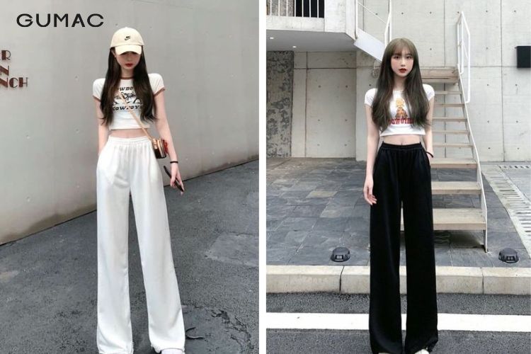 Áo Croptop kết hợp quần ống rộng cạp cao Áo Croptop kết hợp quần ống rộng cạp cao