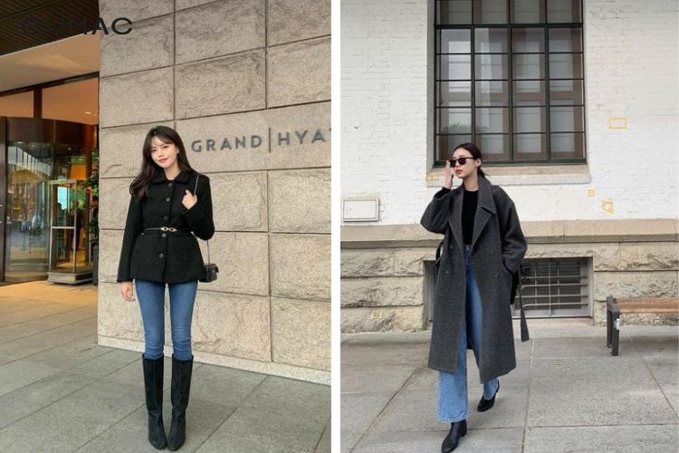 Áo khoác dạ mix cùng quần jeans Áo khoác dạ mix cùng quần jeans