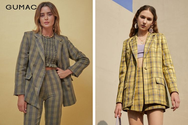Cách phối blazer kẻ caro kèm áo croptop Cách phối blazer kẻ caro kèm áo croptop