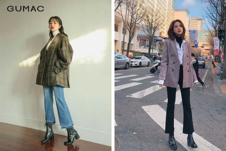 Cách phối đồ với áo blazer caro và quần ống loe Cách phối đồ với áo blazer caro và quần ống loe