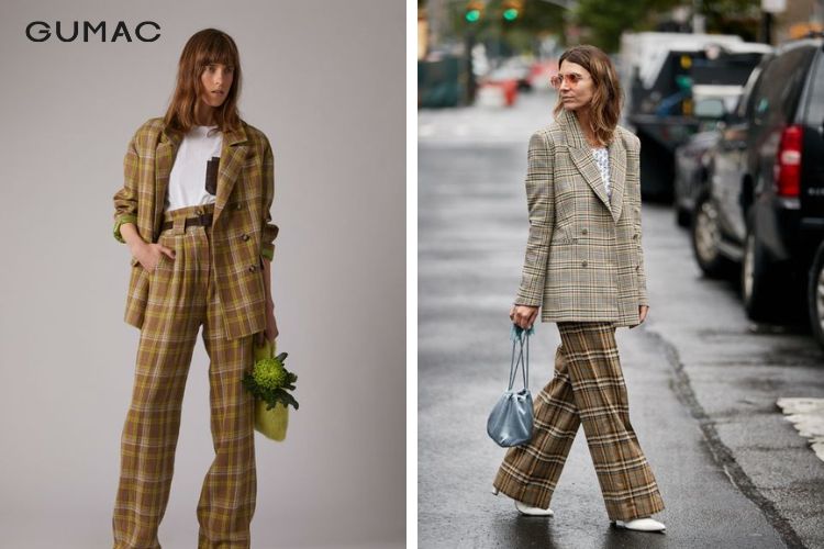 Kết hợp áo khoác blazer caro cùng quần Ton Sur Ton Kết hợp áo khoác blazer caro cùng quần Ton Sur Ton