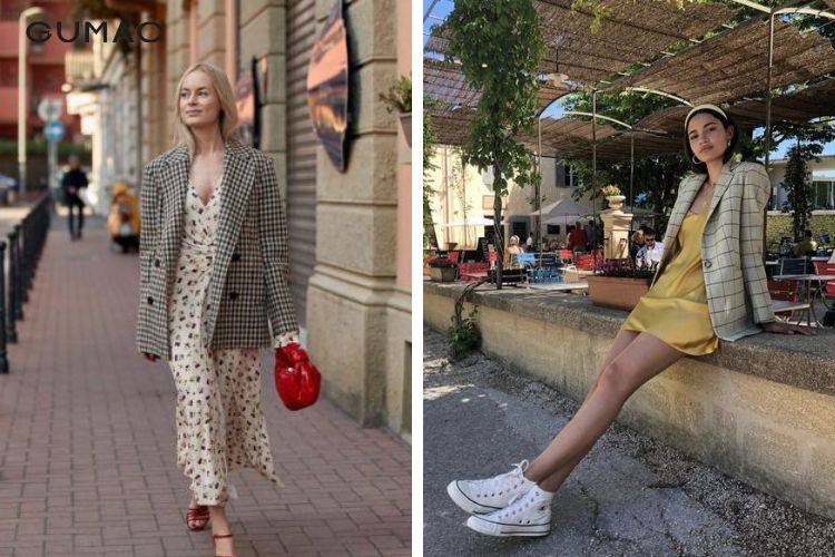 Kết hợp blazer caro cùng đầm maxi điệu đà Kết hợp blazer caro cùng đầm maxi điệu đà